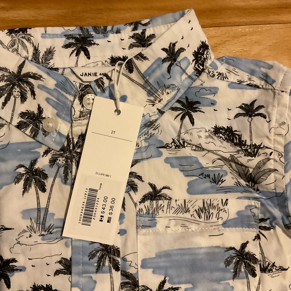 Janie and Jack Blue and White Tropical Print button down shirt cruise Hawaii nwt - Picture 3 of 3